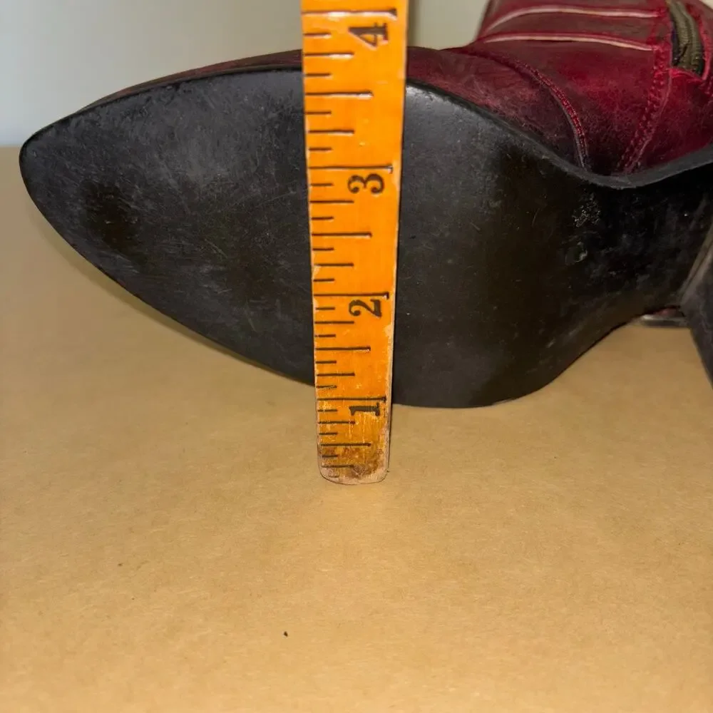 Circle G Women’s 7 Red Leather Ankle Boots Western Buckle Booties Made In Mexico - Picture 7 of 9